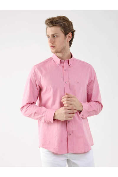 Pembe Erkek Regular Fit Oxford Brent Düğmeli Yaka Uzun Kol Gömlek - 94867 - 14