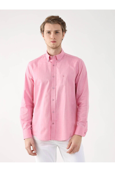 Pembe Erkek Regular Fit Oxford Brent Düğmeli Yaka Uzun Kol Gömlek - 94867 - 9