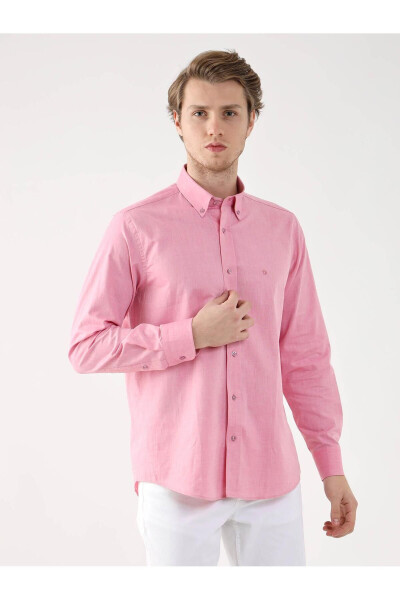 Pembe Erkek Regular Fit Oxford Brent Düğmeli Yaka Uzun Kol Gömlek - 94867 - 10