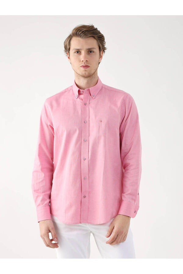 Pembe Erkek Regular Fit Oxford Brent Düğmeli Yaka Uzun Kol Gömlek - 94867 - 2