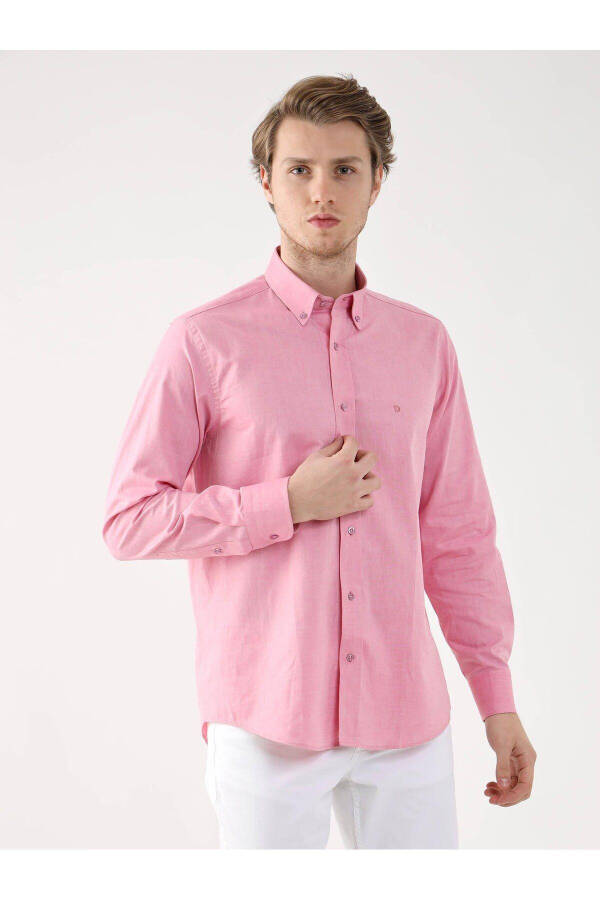 Pembe Erkek Regular Fit Oxford Brent Düğmeli Yaka Uzun Kol Gömlek - 94867 - 3