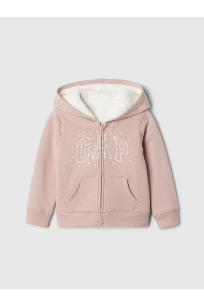 Pembe Gap logosu fermuarlı sherpa sweatshirt - 5