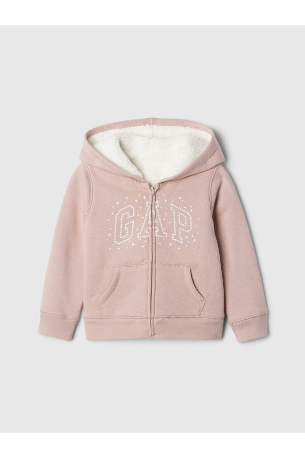 Pembe Gap logosu fermuarlı sherpa sweatshirt - 5