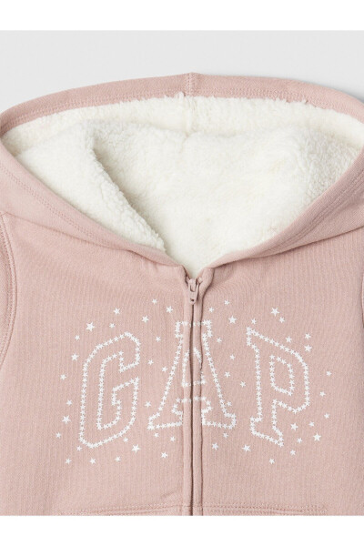 Pembe Gap logosu fermuarlı sherpa sweatshirt - 6