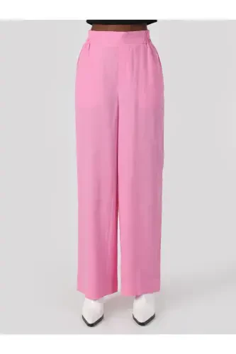 Regular Fit Yüksek Bel Geniş Paça Kadın Pembe Pantolon - 4