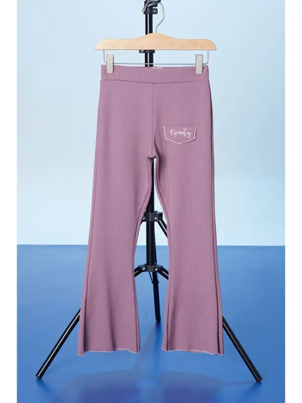 Pembe Gül Kurusu Beauty Yazı Nakışlı İspanyol Paça Kız Çocuk Tayt 18182-Pembe - LC WAIKIKI