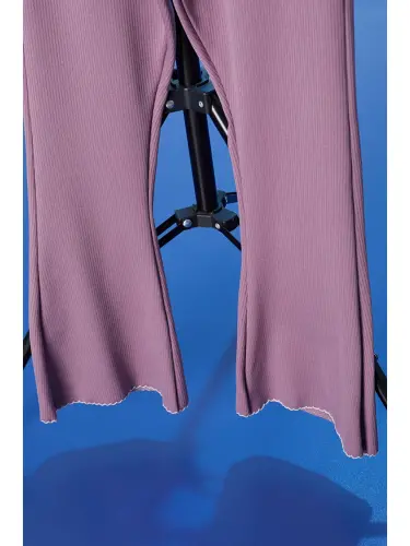 Pembe Gül Kurusu Beauty Yazı Nakışlı İspanyol Paça Kız Çocuk Tayt 18182-Pembe - 3