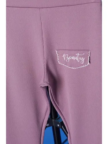 Pembe Gül Kurusu Beauty Yazı Nakışlı İspanyol Paça Kız Çocuk Tayt 18182-Pembe - LC WAIKIKI (1)
