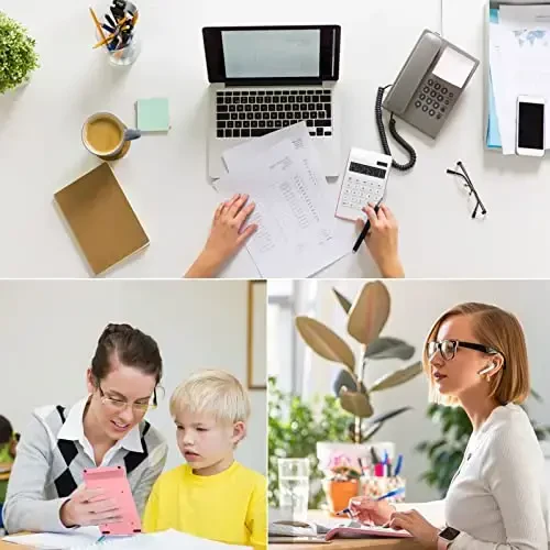 Pink Calculator, UPIHO Pink Office Supplies and Accessories, 10 Digits Solar Battery Basic Office Calculator with Large LCD Display, Dual Power Desktop Accessories, School Supplies - 4