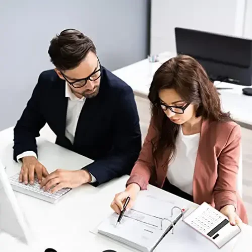 Pink Calculator, UPIHO Pink Office Supplies and Accessories, 10 Digits Solar Battery Basic Office Calculator with Large LCD Display, Dual Power Desktop Accessories, School Supplies - 5