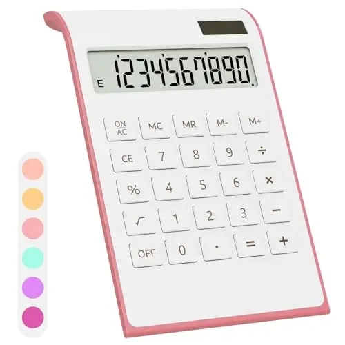 Pink Calculator, UPIHO Pink Office Supplies and Accessories, 10 Digits Solar Battery Basic Office Calculator with Large LCD Display, Dual Power Desktop Accessories, School Supplies - 1