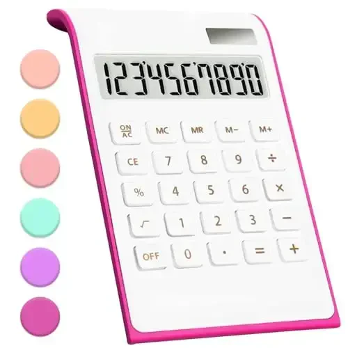 Hot Pink Calculator,UPIHO Hot Pink Office Supplies and Accessories, 10 Digits Solar Battery Basic Office Calculator, Desktop Calculator with Large LCD Display, Gifts for Coworkers - UPIHO