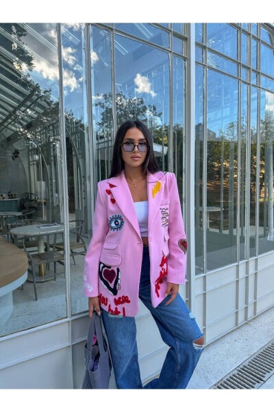 Pembe İşlemeli Tasarım Blazer Ceket - 1