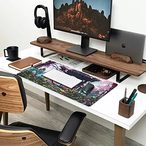 Pink Japan Desk Pad Anime Gaming Green Mouse Pad Large Mouse Pad For Desk Computer Pc Laptop Office Decor For Women, Anime Mouse Keyboard Pad Stitched Edges Non-Slip Rubber Mat Desk Pad (31.5x15.7 In) - 3