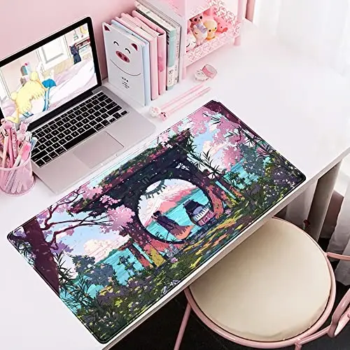 Pink Japan Desk Pad Anime Gaming Green Mouse Pad Large Mouse Pad For Desk Computer Pc Laptop Office Decor For Women, Anime Mouse Keyboard Pad Stitched Edges Non-Slip Rubber Mat Desk Pad (31.5x15.7 In) - 5