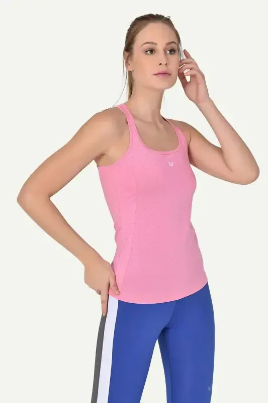 Kadın Pembe Geniş Yaka Nefes Alan Sporcu Antrenman Atleti 8604 - 3