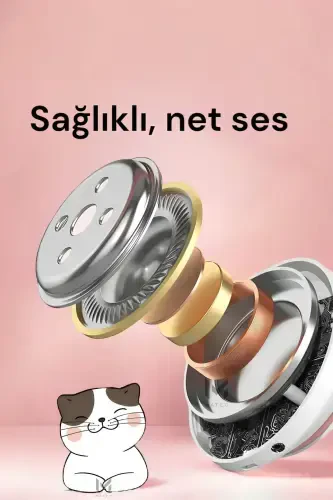 Pembe Kedi Kulaklı Bluetooth Kulaklık | LED Işıklı | Katlanabilir | Kablosuz | Renkli Pati Led-PEMBE - 7