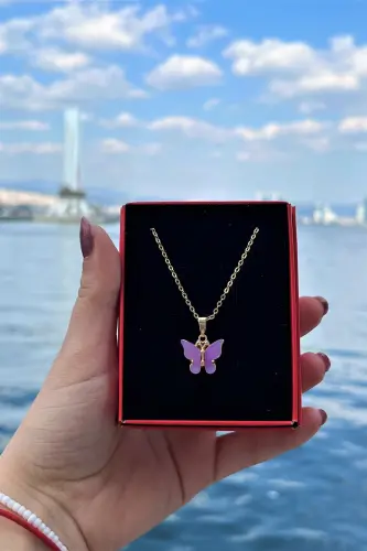 Pembe Kelebekli Kolye Kar Küresi Hediye Seti Doğum Günü Hediyesi Arkadaşa Sevgiliye Set Hediyelik Anneye Hediye - 4