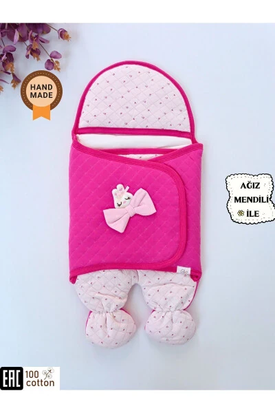 Pembe Kız Bebek Battaniyesi & Dış Kundak - %100 Pamuk Yenidoğan Ayaklı Uyku Tulumu - Tomuycuk