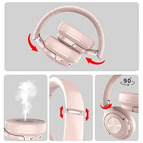 Pink Headphones Wireless Bluetooth Headphone Over Ear 65 Hours Playtime Foldable Deep Bass HiFi Stereo Wireless On Ear Headsets with Microphone Lightweight Soft Earmuff, for Phone,TV,Travel Pink - 5