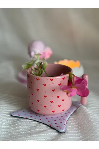 Pembe Kalpli Kupa Bardak -Sevgiliye Arkadaşa Doğum Günü Hediyesi - pembe - 4