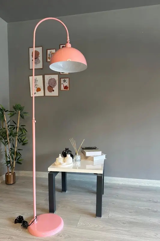 Pembe Lambader Hareketli Başlık Modern Dekoratif Metal Oturma Odası Çalışma Odası Zemin Lambası - Pembe - 5