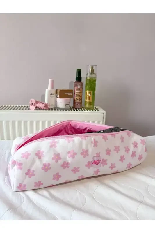 Pembe Papatyalı Saç Maşa Düzleştirici Çantası Airwrap Airstrait İçin Uyumlu Büyük Seyahat Çantası-Pembe Papatyalı - Modazone