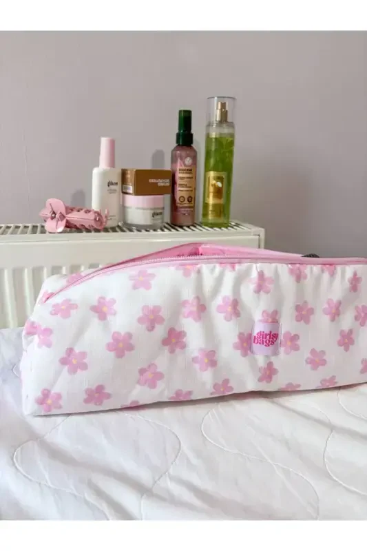 Pembe Papatyalı Saç Maşa Düzleştirici Çantası Airwrap Airstrait İçin Uyumlu Büyük Seyahat Çantası-Pembe Papatyalı - 5