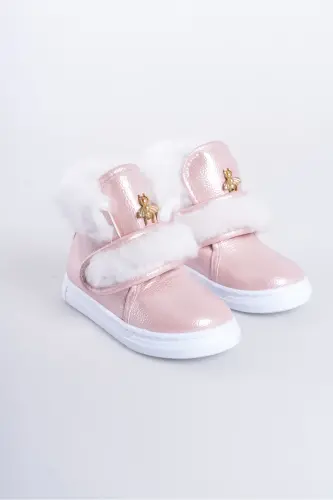 Pembe Parlak Kürklü Arı Detaylı Cırtlı Kaymaz Taban Kız Çocuk Bot-Pembe 