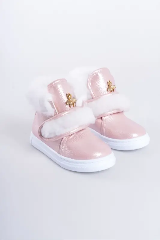 Pembe Parlak Kürklü Arı Detaylı Cırtlı Kaymaz Taban Kız Çocuk Bot-Pembe - 1