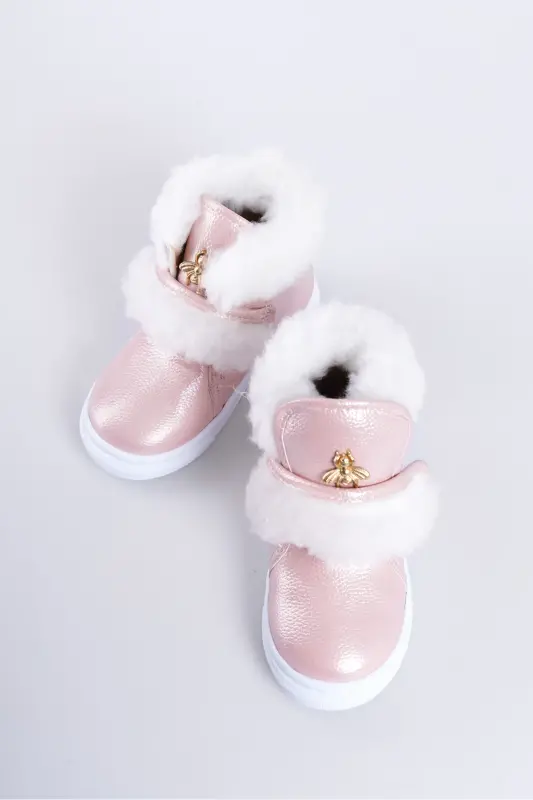 Pembe Parlak Kürklü Arı Detaylı Cırtlı Kaymaz Taban Kız Çocuk Bot-Pembe - 2