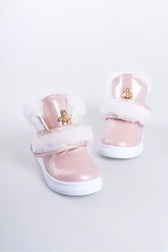 Pembe Parlak Kürklü Arı Detaylı Cırtlı Kaymaz Taban Kız Çocuk Bot-Pembe - 4