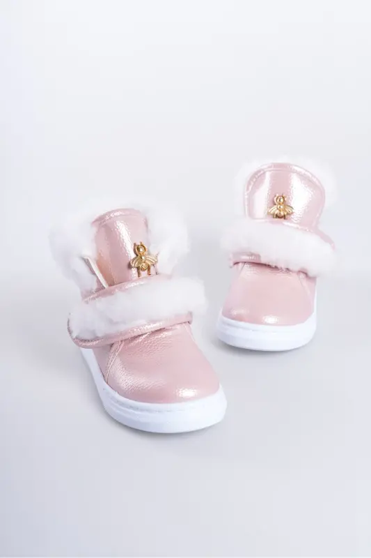Pembe Parlak Kürklü Arı Detaylı Cırtlı Kaymaz Taban Kız Çocuk Bot-Pembe - 4
