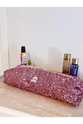 Pembe Payetli Saç Düzleştirici Çantası Pullu Pembe Airwrap Airstrait Uyumlu Seyahat Çantası-Pembe Payetli - 4