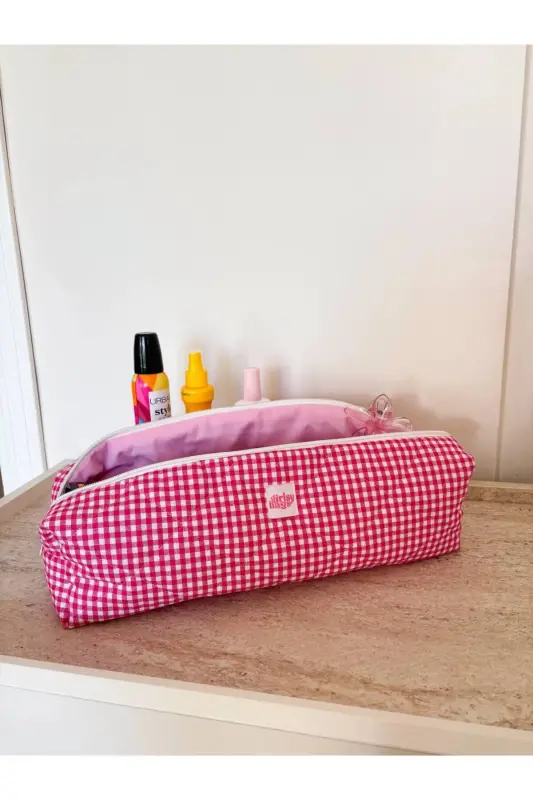 Pembe Pötikareli Saç Düzleştirici Çantası Airwrap Airstrait Uyumlu Seyahat Çantası - Pembe Pötikare - 1