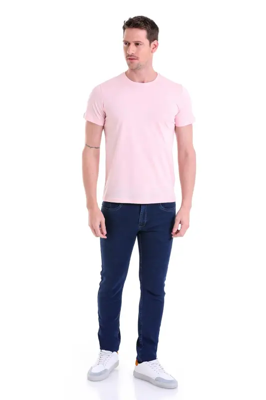 Pembe Regular Fit Düz 100% Pamuk Bisiklet Yaka Tişört - Pembe - 2