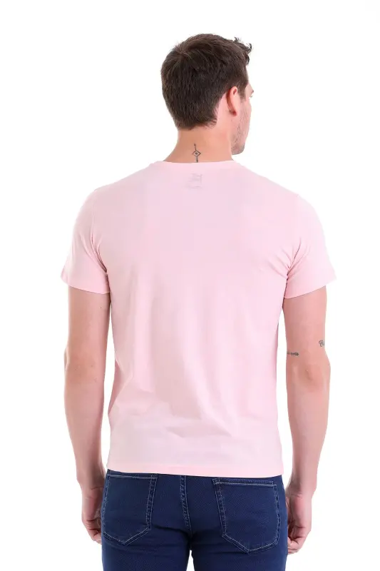 Pembe Regular Fit Düz 100% Pamuk Bisiklet Yaka Tişört - Pembe - 6