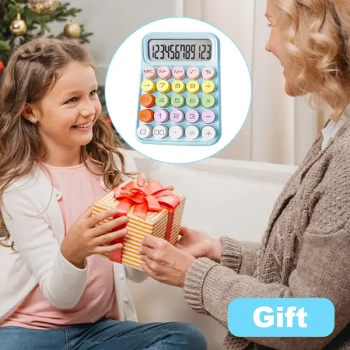 Pink Cute 12 Digit Large LCD Display Big Round Button Calculator - Office Desktop 15Tilt Screen for Kids (Blue) - 6