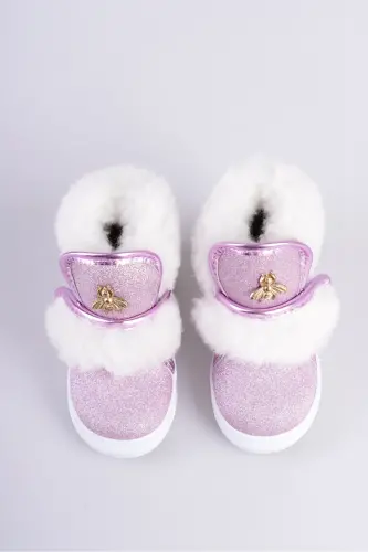 Pembe Simli Kürklü Arı Detaylı Cırtlı Kaymaz Taban Kız Çocuk Bot-Pembe Sim - 3