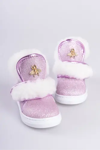 Pembe Simli Kürklü Arı Detaylı Cırtlı Kaymaz Taban Kız Çocuk Bot-Pembe Sim - 6