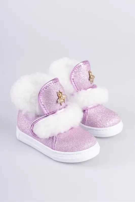 Pembe Simli Kürklü Arı Detaylı Cırtlı Kaymaz Taban Kız Çocuk Bot-Pembe Sim - CAMOLLA