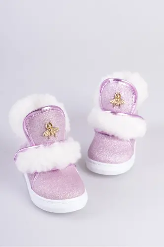 Pembe Simli Kürklü Arı Detaylı Cırtlı Kaymaz Taban Kız Çocuk Bot-Pembe Sim - 2