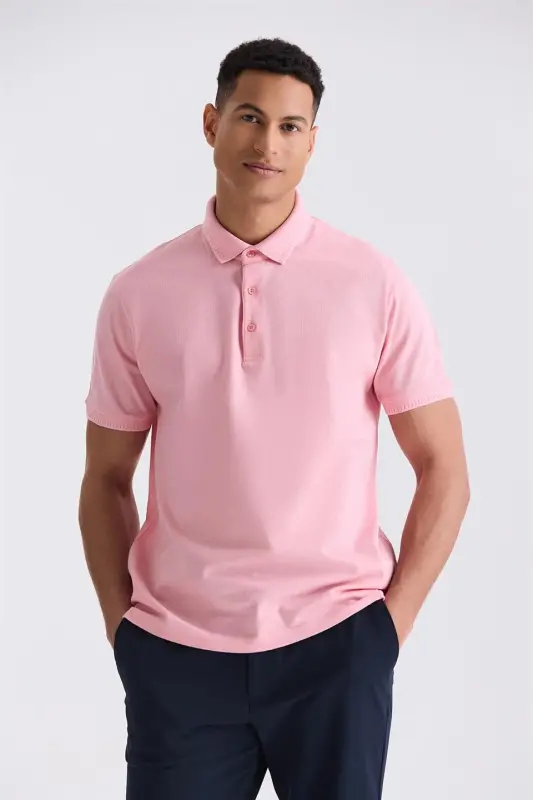 Pembe Slim Fit %100 Pamuk Merserize Polo Yaka T-shirt - 1