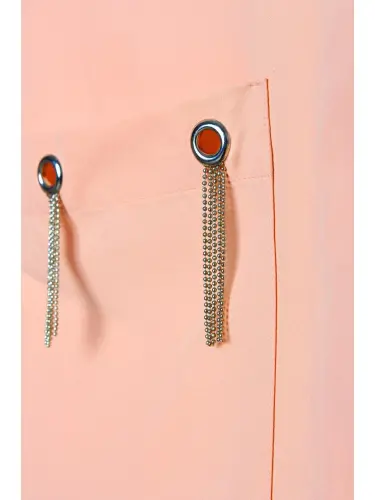 Pembe Somon Büyük Cepli Kuşgözlü Oversize Gömlek-Pembe - 5