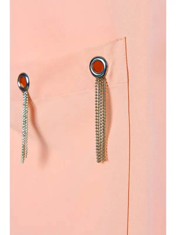 Pembe Somon Büyük Cepli Kuşgözlü Oversize Gömlek-Pembe - 5