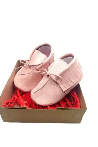 Pembe Süet Deri Makosen Bebek Ayakkabısı Bebek Patiği-PEMBE - 1