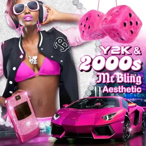 Pink Fuzzy Dice Car Accessories - Plush Cute Car Accessories for Interior - Plush Rear View Mirror Hanging Ornament Decorations - Retro Y2K McBling 2000s Aesthetic Decor - (Pink Black) - 6