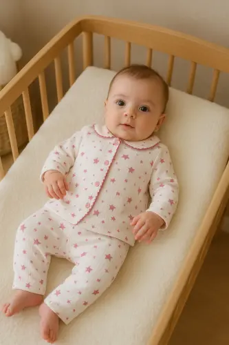 Pembe Yenidoğan Firilli Organik Pamuk Kumaş 2’li Kız Erkek Bebek Takım-Pembeayıcıklı - ANNE DOKUNUŞU GIBI KUZUM BEBE (1)