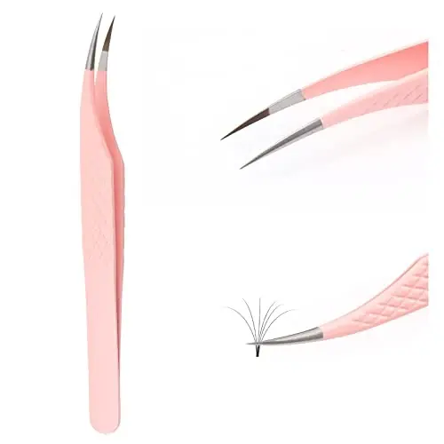 Pink Dolphin-shaped Eyelash Tweezers for Extensions - Curved, Fine, Angled - PINK