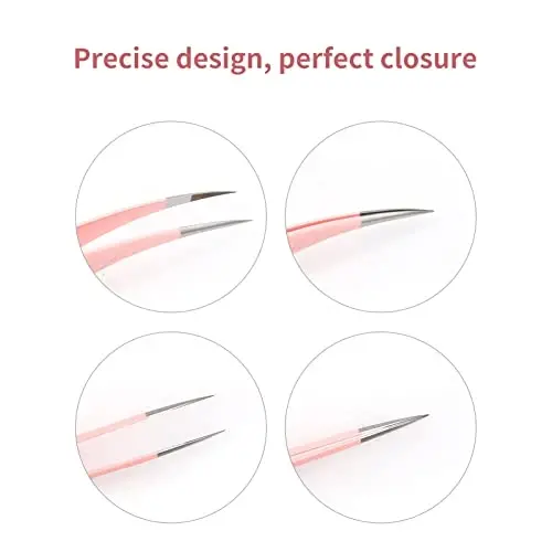 Pink Dolphin-shaped Eyelash Tweezers for Extensions - Curved, Fine, Angled - 6